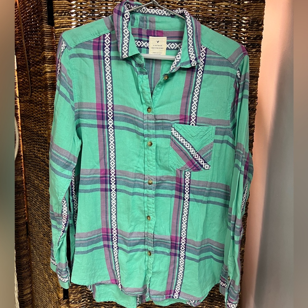 American Eagle Outfitters- Vintage Boyfriend Button Up Shirt, Size: Junior Large